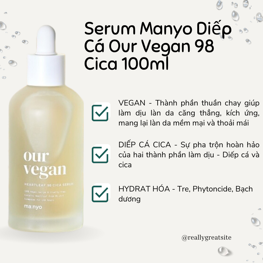 Tinh Chất Manyo Diếp Cá Our Vegan 98 Cica 100ml Cho Mọi Loại Da
