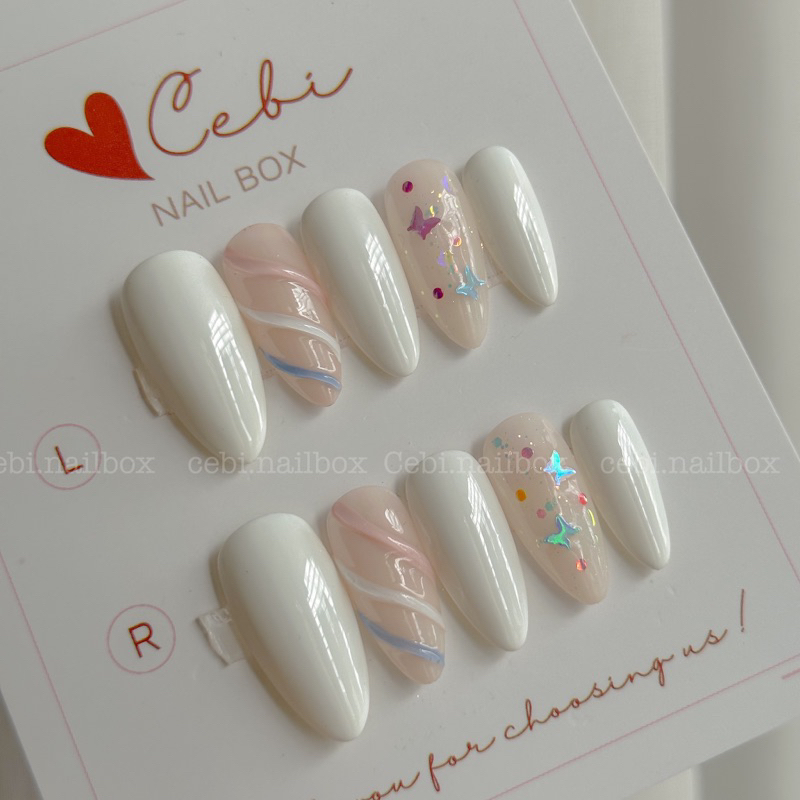 Nailbox Thiết Kế C220 Mùa Hè Tone Trắng Ẩn Nhũ Hàn Quốc Cebi.nailbox