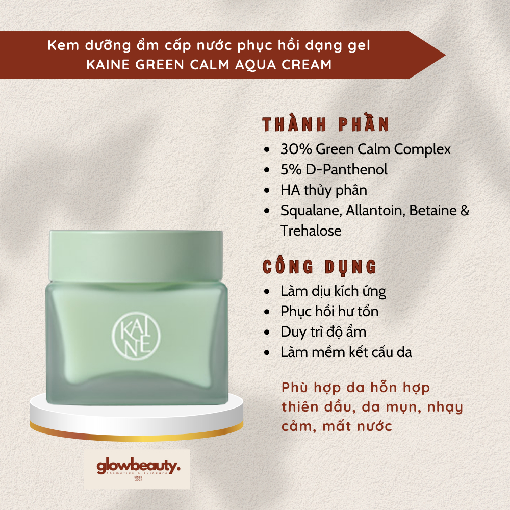 [Hàng có sẵn] Kem dưỡng ẩm cấp nước phục hồi dạng gel KAINE Green Calm Aqua Cream 70ml [Glow Beauty]
