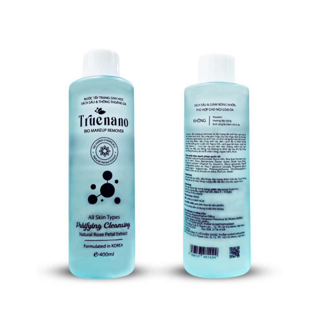 NƯỚC TẨY TRANG SINH HỌC SẠCH SÂU THÔNG THOÁNG DA TRUENANO CHAI 400L