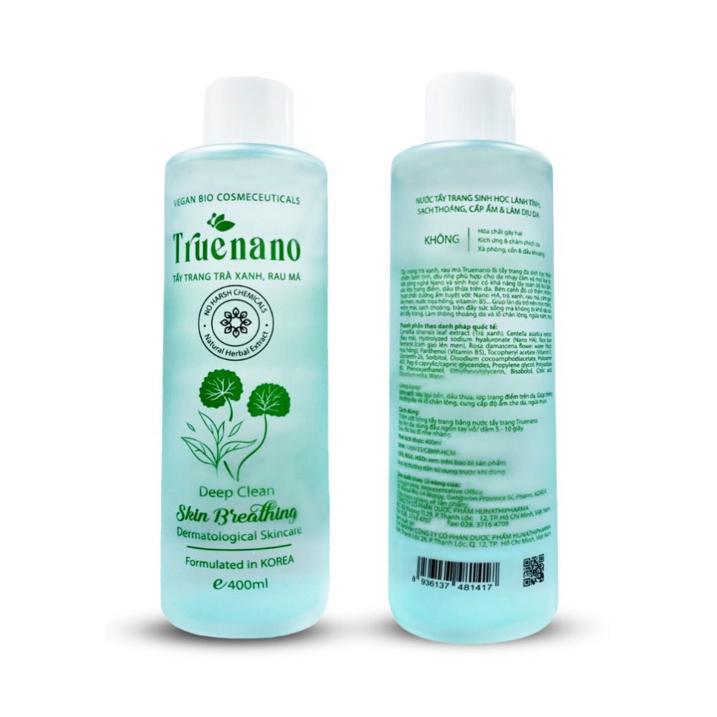 NƯỚC TẨY TRANG SINH HỌC SẠCH SÂU THÔNG THOÁNG DA TRUENANO CHAI 400L