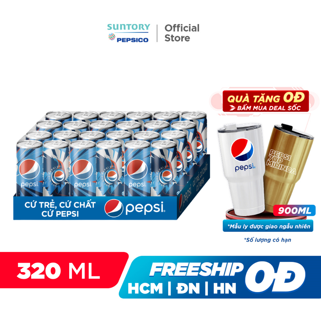 Thùng 24 Lon Nước Ngọt Có Gaz Pepsi Lon Xanh (320ml/lon)