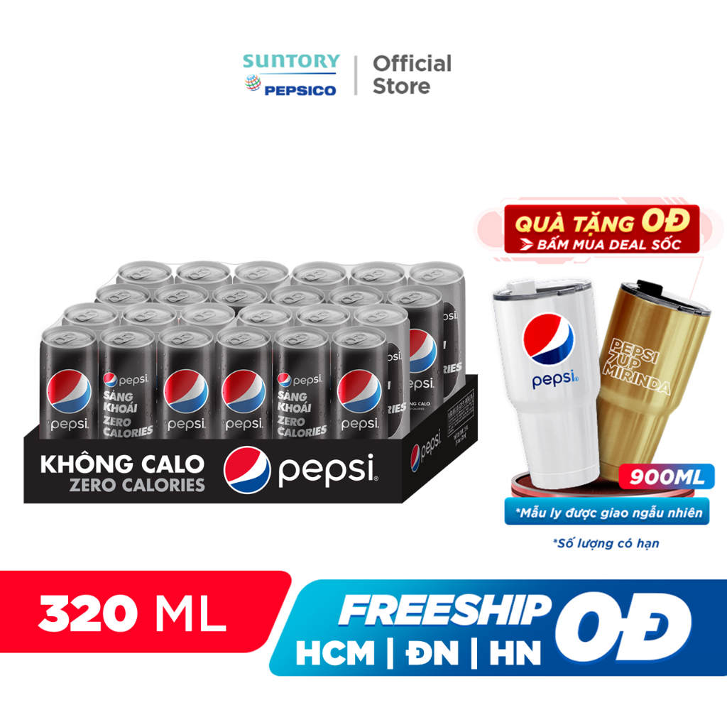 Thùng 24 Lon Nước Uống Có Gaz Pepsi Không Calo (320ml/lon)