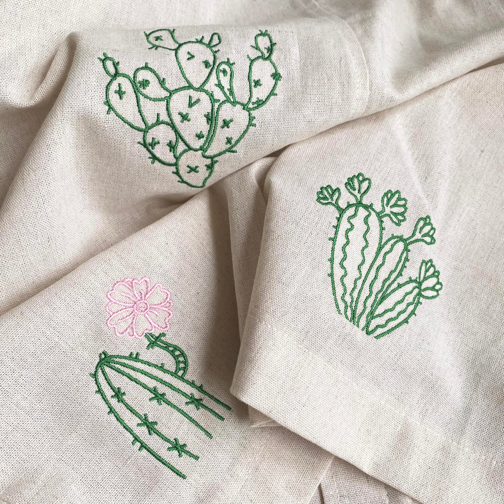 Áo sơmi tay ngắn nam nữ vải linen thoáng mát thêu hoạ tiết xương rồng Cactus thiết kế WHENIMNASTY