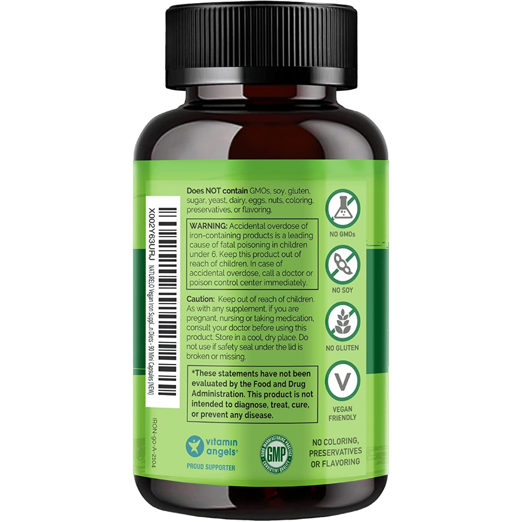 Viên sắt hữu cơ, ngăn ngừa tình trạng thiếu sắt, thiếu máu Naturelo Vegan Iron With Vitamin C 90 viên