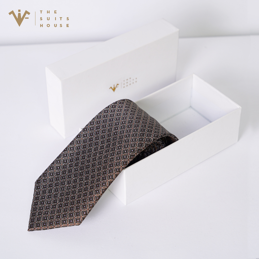 Cà vạt/ Caravat cao cấp THE SUITS HOUSE màu nâu cà phê họa tiết cách điệu tinh tế, bản 7-9cm