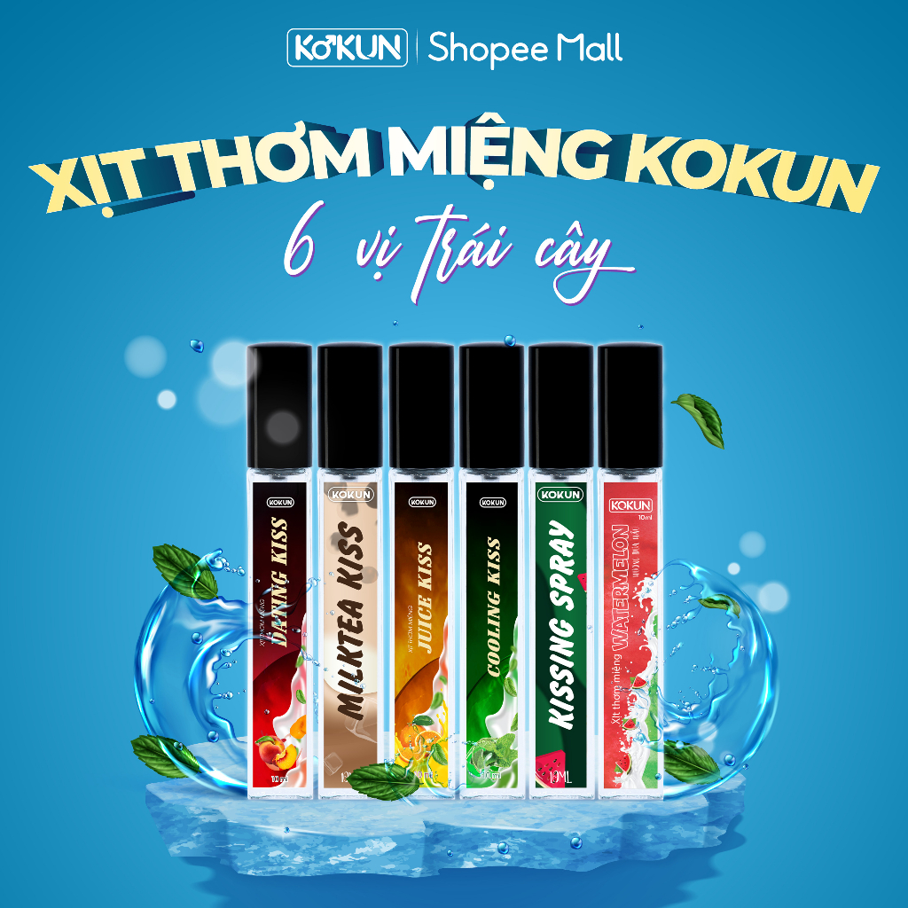 Xịt Thơm Miệng Kokun 6 Vị Trái Cây Dưa Hấu, Đào, Cam, Trà Sữa Ngọt Ngào Bạc Hà The Mát Chính Hãng Datting Kiss 10ml