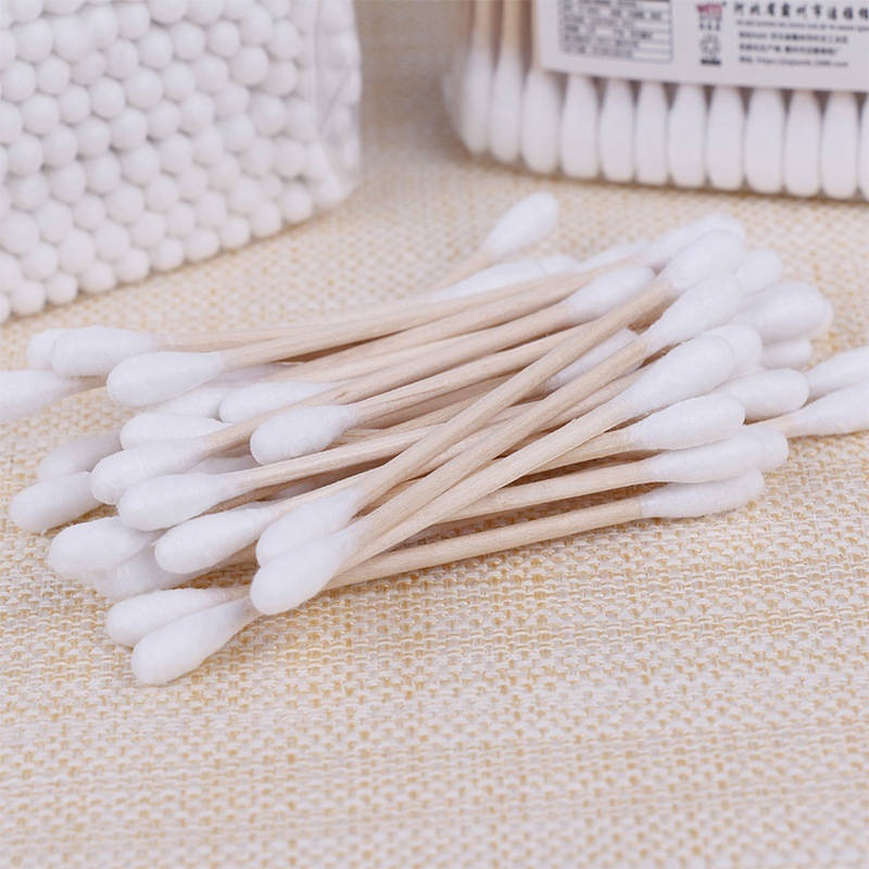 TĂM BÔNG RÁY TAI 500 CÂY, TĂM BÔNG 2 ĐẦU TRÒN THÂN GỖ KHÔNG SƠ BÔNG, BÔNG RÁY TAI COTTON SWAB KHỬ TRÙNG, 1 HỘP 500 QUE
