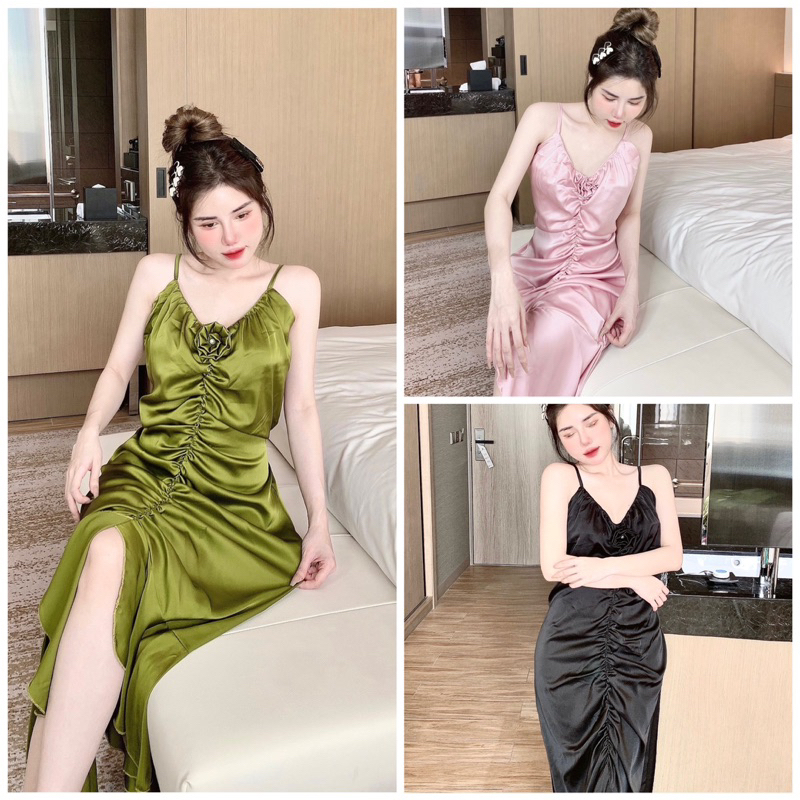 Đầm lụa đuôi bèo, lụa latin mềm, mịn