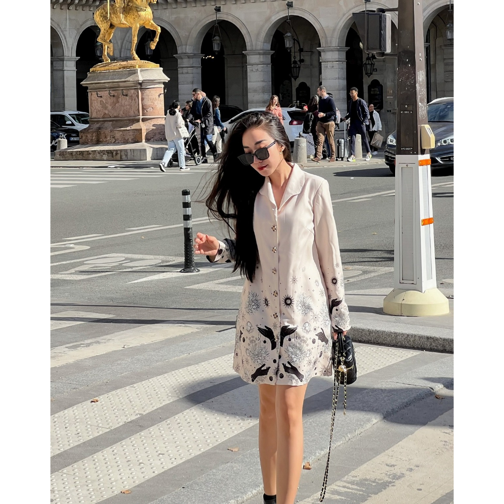 Oceana London - Đầm cổ V dài tay Saffi Dress