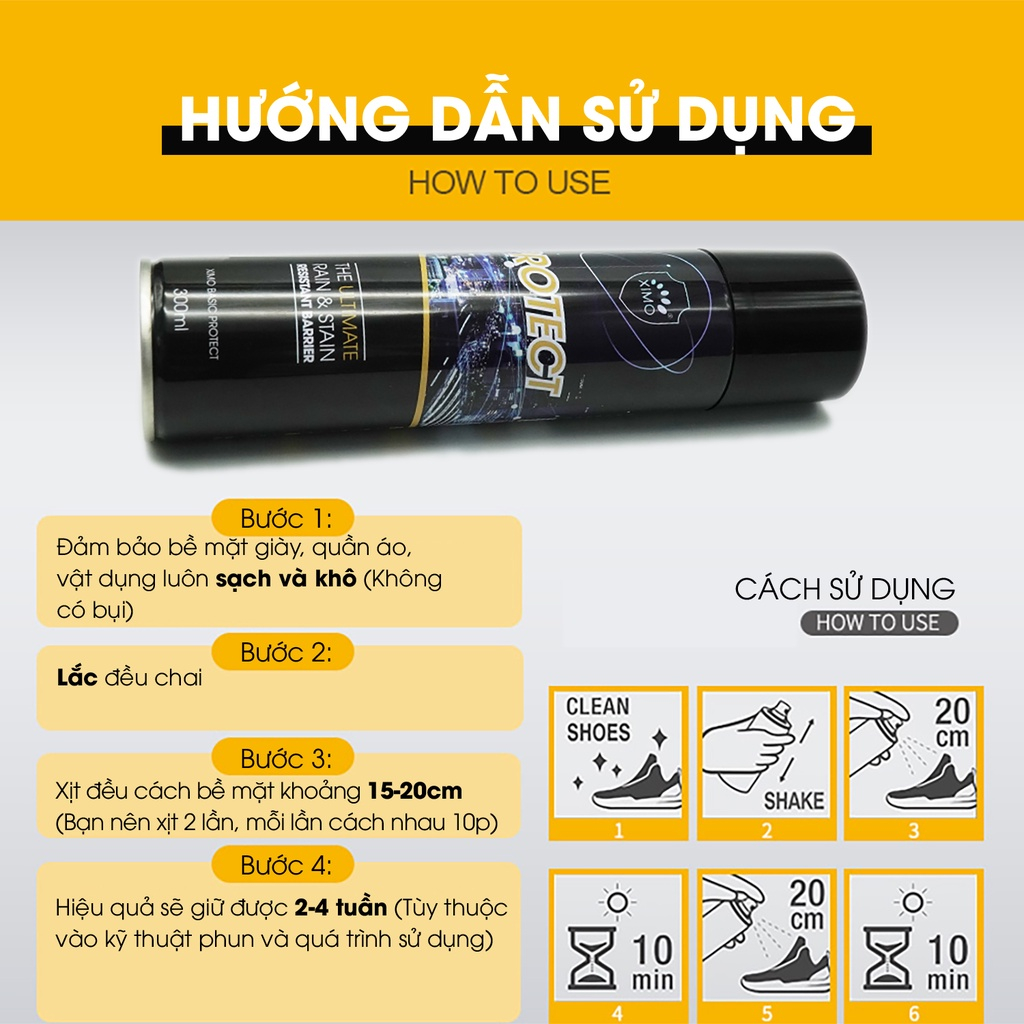 Bình xịt nano chống thấm nước, bụi bẩn cho giày túi, ví, áo da, mũ nón cao cấp XIMO chính hãng XI22