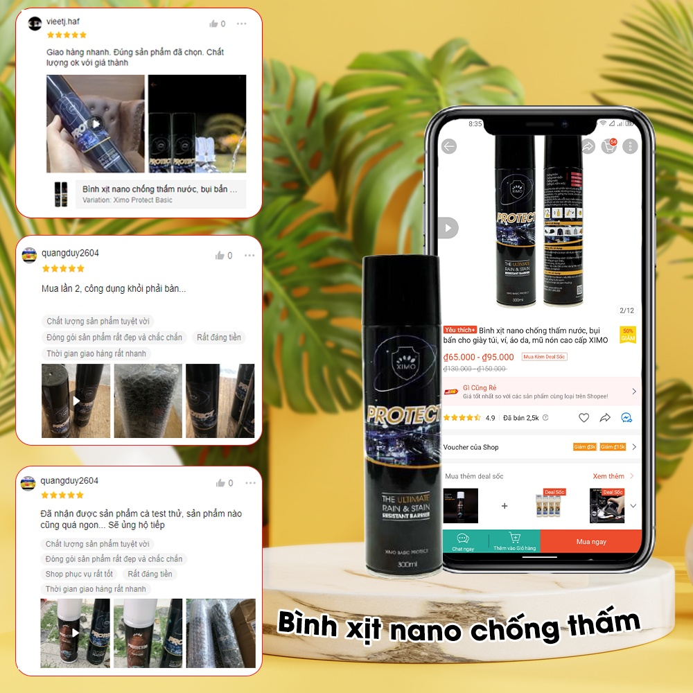 Bình xịt nano chống thấm nước, bụi bẩn cho giày túi, ví, áo da, mũ nón cao cấp XIMO chính hãng XI22