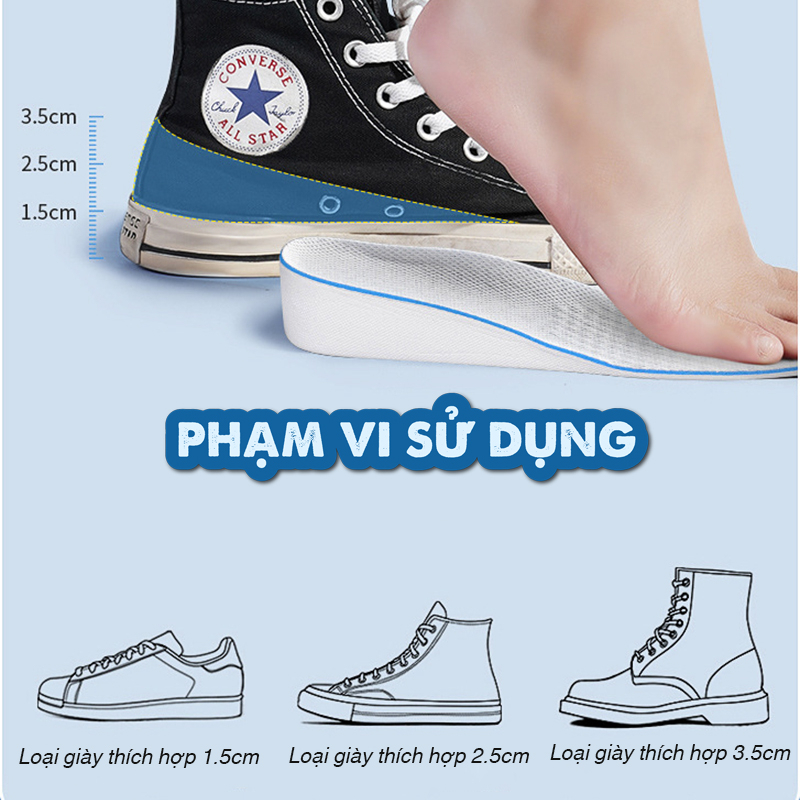 Cặp lót giày tăng chiều cao cao su độn đế tăng 1,5-3cm - Loại nguyên bàn chân - L13 chính hãng