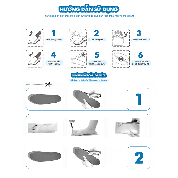 Cặp lót giày thể thao êm chân, hai lớp thấm hút mồ hôi, chống hôi chân HASA LGTT05