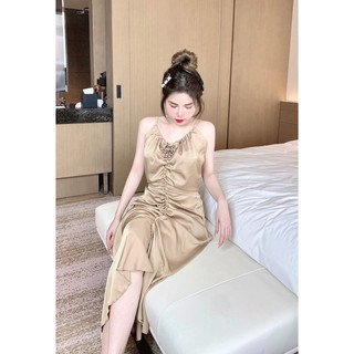 Đầm lụa đuôi bèo, lụa latin mềm, mịn
