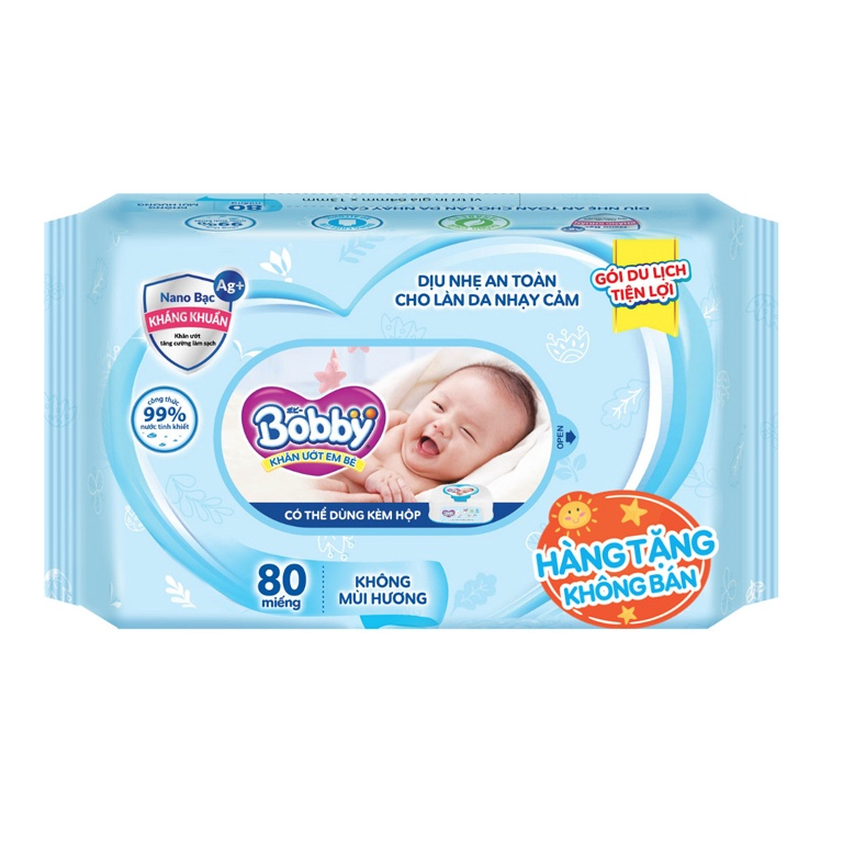 Khăn ướt bobby  hàng tách khuyến mãi dán băng keo