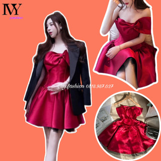 Đầm nữ cúp ngực xòe nữ đầm dự tiệc váy công chúa đầm đỏ xếp ly bản to