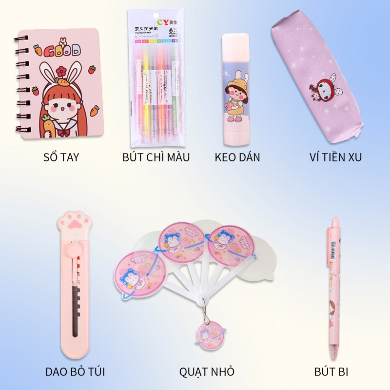 Bộ 7 mảnh Set Bộ Dụng Cụ Học Tập Dành Cho Bé,Văn Phòng Phẩm Bộ Hộp ,Hộp đồ dùng học tập-