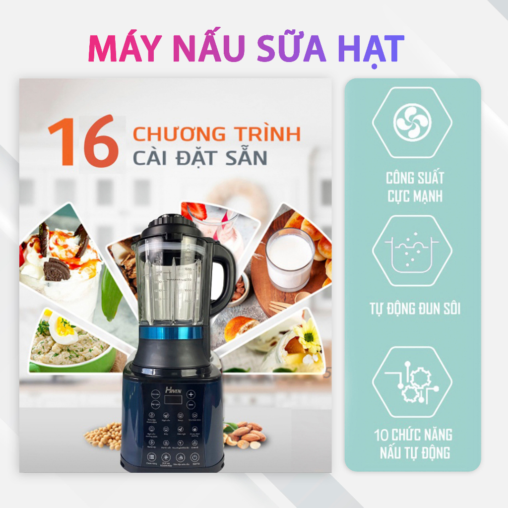 Máy làm sữa hạt , nấu sữa hạt đa năng HIVEN , Dung tích 1750ml – Bảo hành 12 tháng