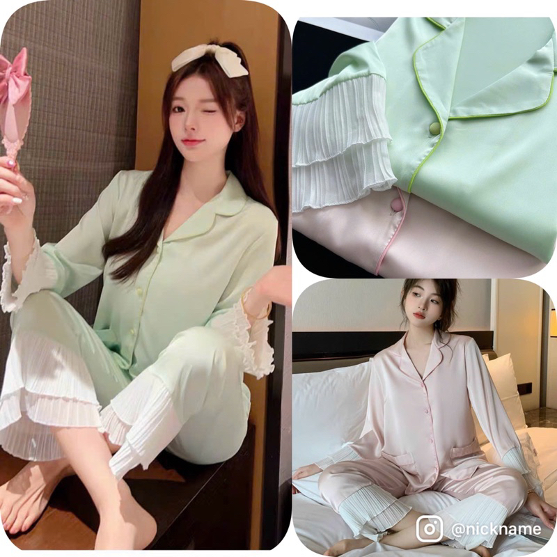 Bộ Lụa Mặc Nhà Pijama Nữ Tay Dài Quần Dài Chất Lụa Cao Cấp Mát Mềm Mịn LovelyPhan Pijama