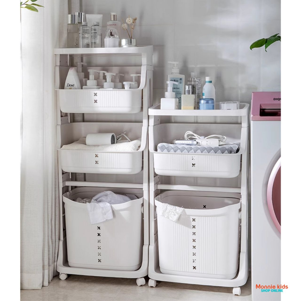 Kệ nhựa plastic cho bé MONMON 04 3 tầng 104x44x26cm, kệ đựng đồ quần áo trẻ em - Monnie Kids