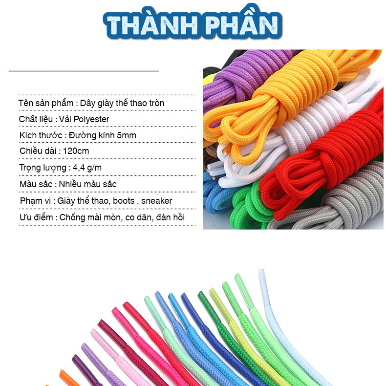 Dây Giày Thể Thao Sneaker Tròn Nam Nữ Chính Hãng HASA DG02 Chất Lượng Cao