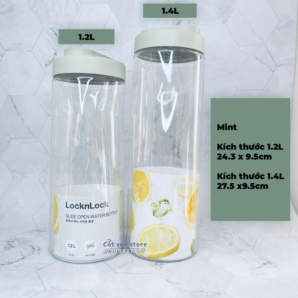 Bình nước LocknLock nắp trượt Slide Open nhựa PET BPA FREE dung tích 1.2L/1.4L HAP823 HAP824