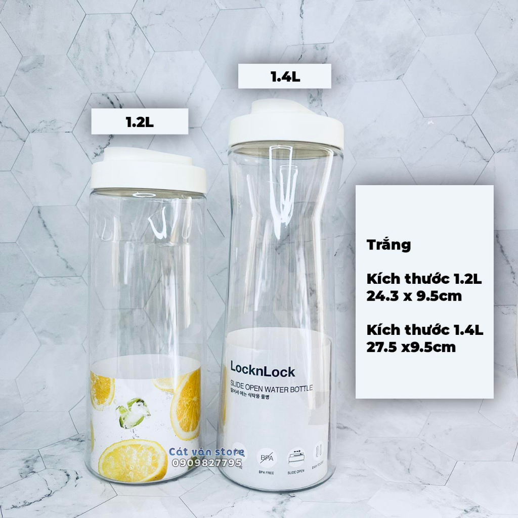 Bình nước LocknLock nắp trượt Slide Open nhựa PET BPA FREE dung tích 1.2L/1.4L HAP823 HAP824