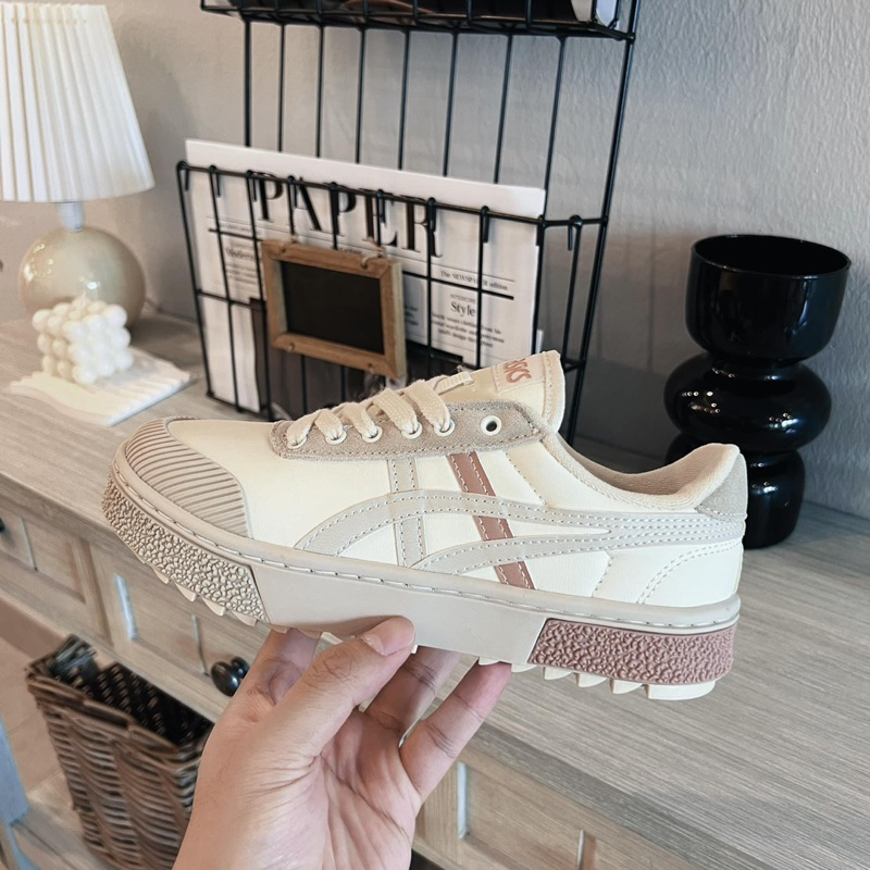 Giày Sneaker Asics Court Trail Sneaker Beige Pink Grey Lai Au, Giày asic kem hồng nâu cao cấp nam nữ ảnh thật tự chụp