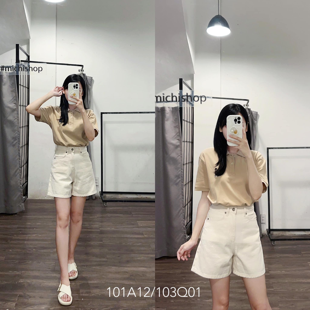 Quần short túi sau thêu gấu màu kem xuất dư - 103Q01