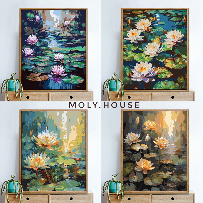 Tranh số hoá tự tô đã căng khung Diy Đầm sen retro Moly House order
