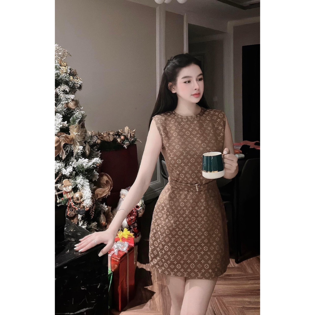 Váy lv cao cấp sang chảnh kèm đai lưng