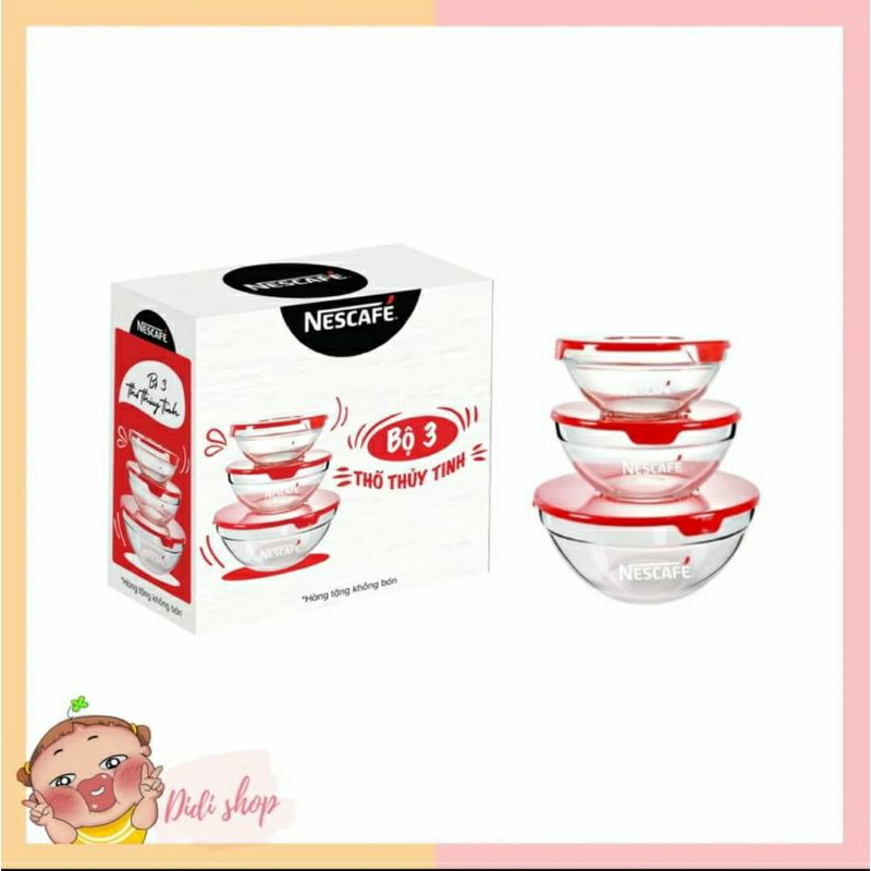 Bộ 3 thố thủy tinh Nescafe (Hàng Khuyến Mãi)