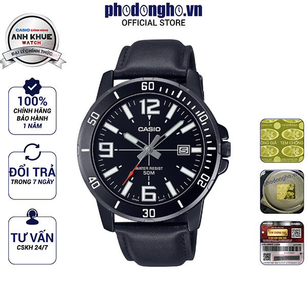 Đồng hồ nam dây da Casio Anh Khuê MTP-VD01BL-1BVUDF