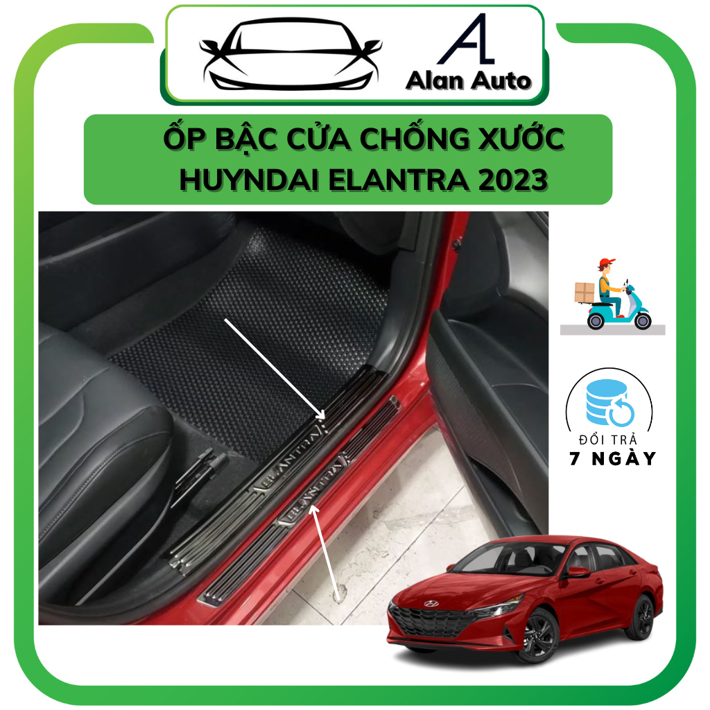 Ốp bậc cửa xe Hyundai Elantra 2023, nẹp bước chân chống xước Elantra, Hợp kim Titan