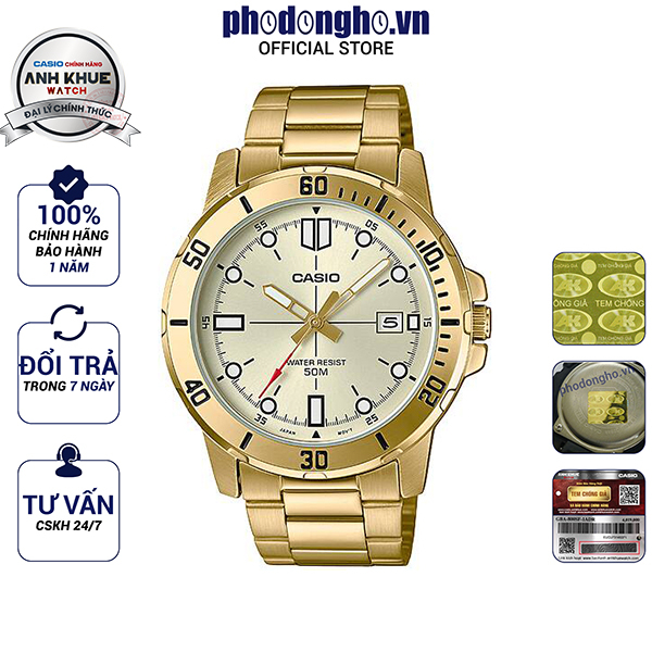 Đồng hồ nam dây kim loại Casio Anh Khuê MTP-VD01G-9EVUDF