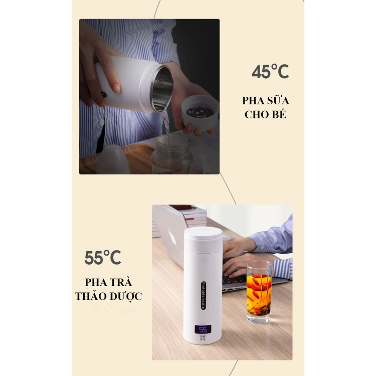 QQLH Store Bình đun nước siêu tốc mini du lịch bình nước bệnh viện đa năng 500ml tự ngắt khi sôi