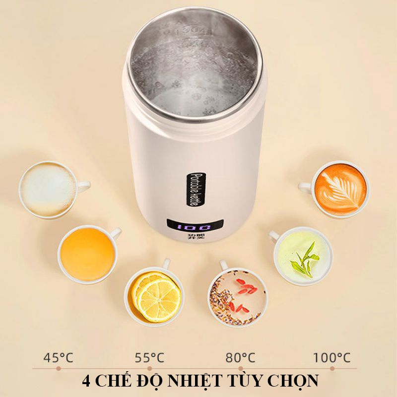 QQLH Store Bình đun nước siêu tốc mini du lịch bình nước bệnh viện đa năng 500ml tự ngắt khi sôi