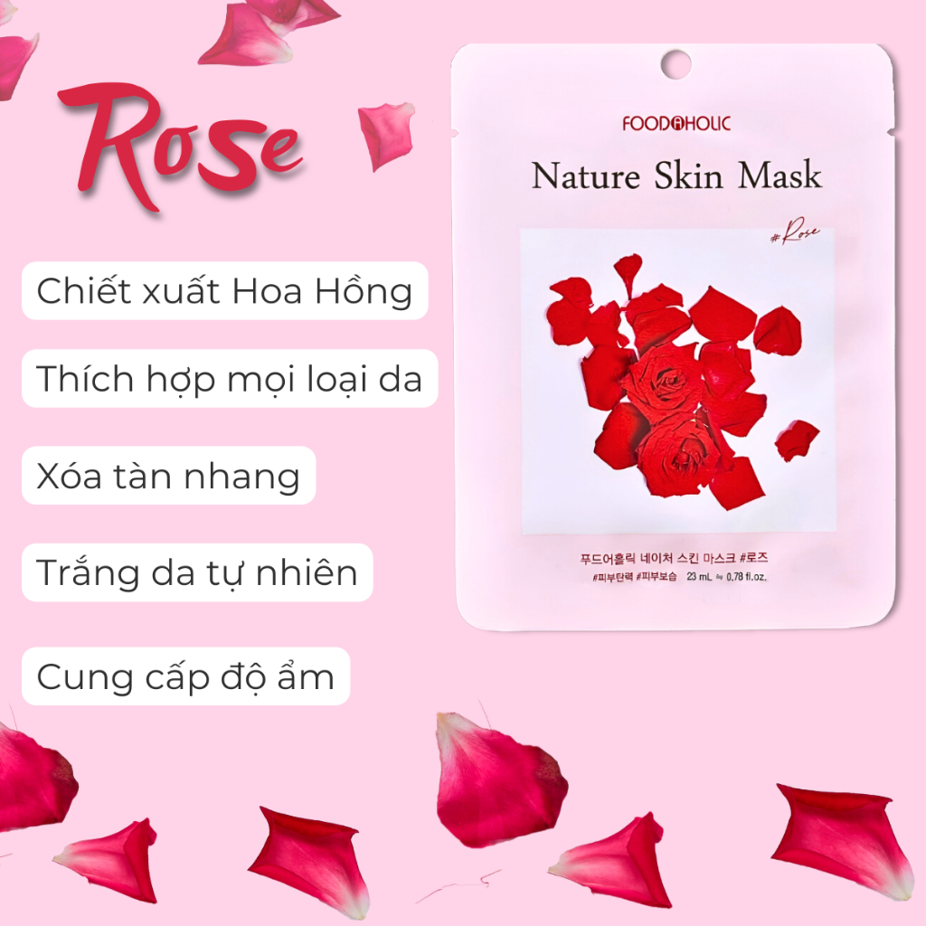 Mặt Nạ Hoa Hồng Dưỡng Da Trắng Sáng, Chống Lão Hóa Foodaholic Nature Skin Mask 23g- ROSE