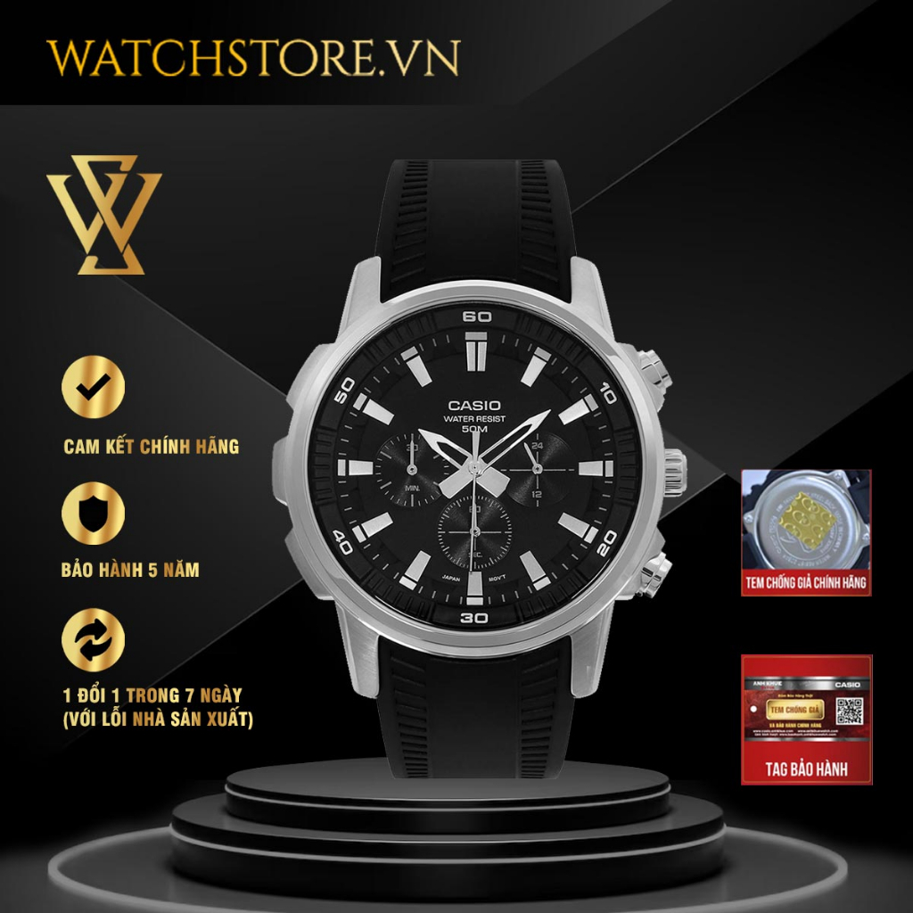 Đồng Hồ Quartz Nam Casio WATCHSTORE MTP-E505-1AVDF Thiết Kế Mặt Kính Khoáng 45.4mm, Dây da Và Vỏ Thép Không Gỉ
