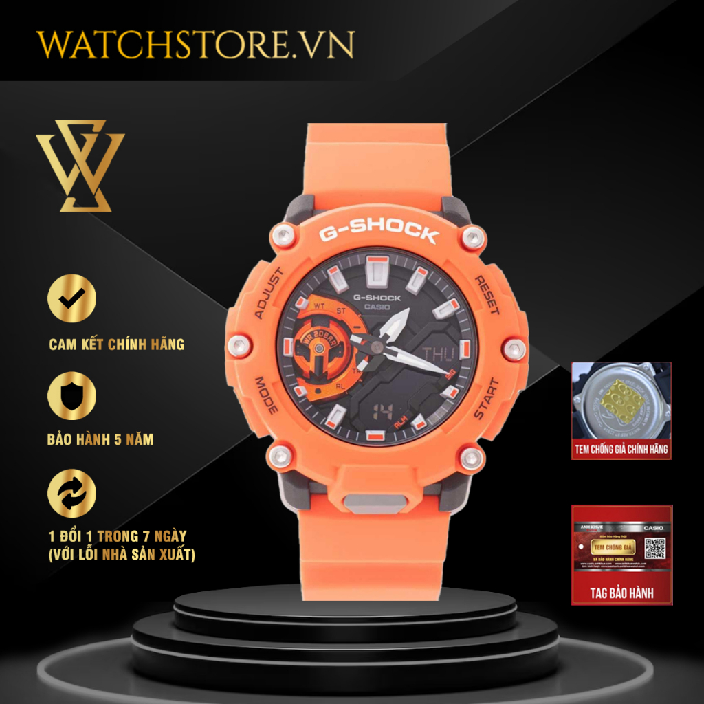 Đồng Hồ Quartz Nam Casio G-Shock WATCHSTORE GA-2200M-4ADR Thiết Kế Mặt Kính Khoáng Tròn 47mm, Vỏ Và Dây Nhựa Bền Bỉ