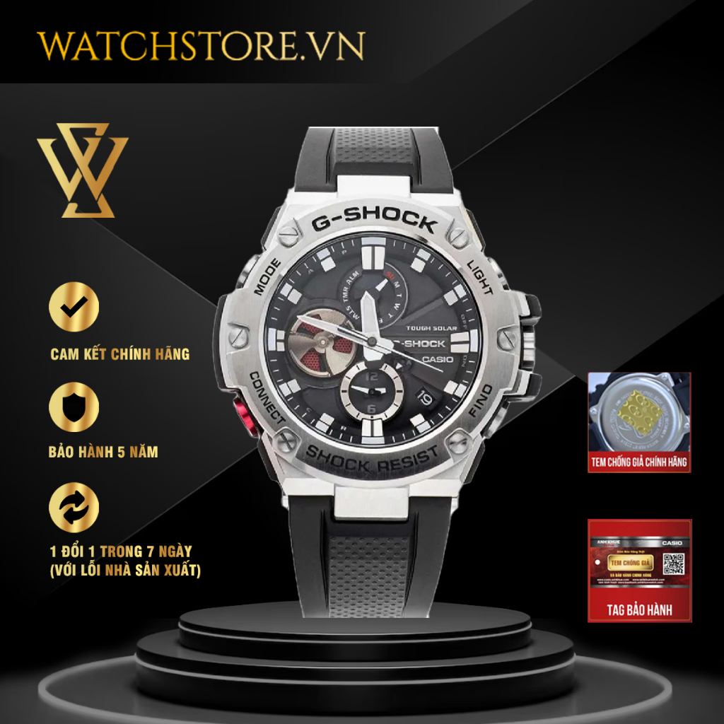 Đồng Hồ Năng Lượng Mặt Trời Nam Casio G-Shock WATCHSTORE GST-B100-1ADR Mặt Kính Khoáng 53.8mm, Dây Nhựa Cao Cấp