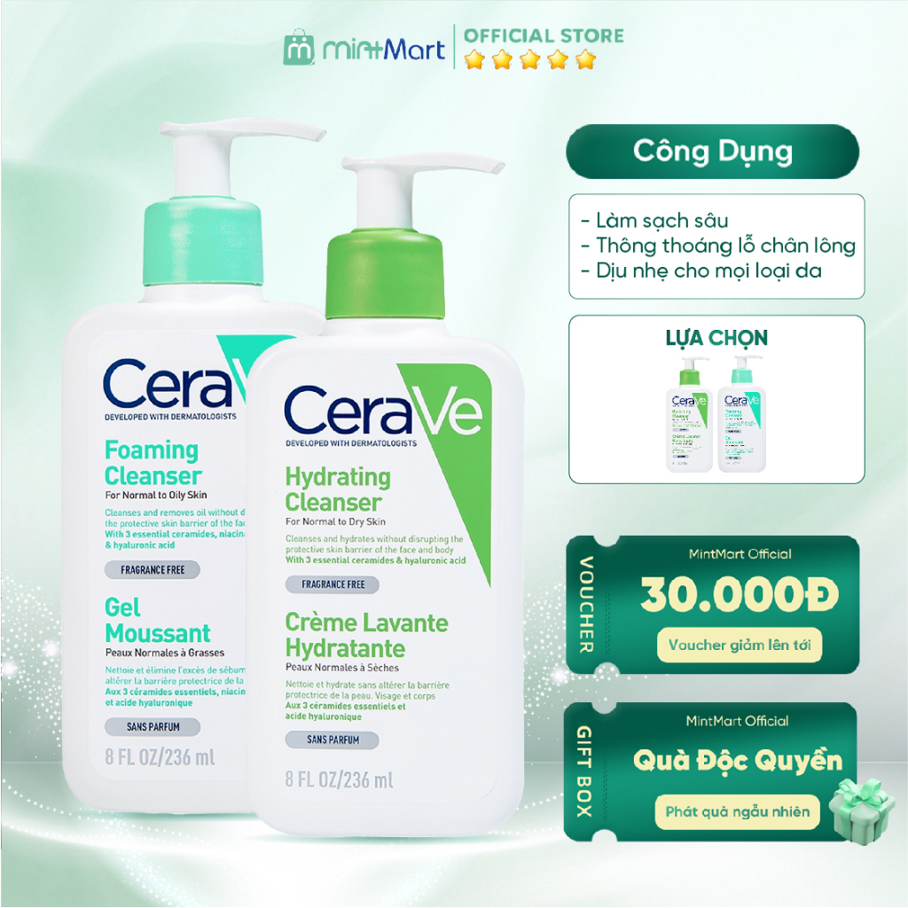 [Chính hãng] Sữa rửa mặt CeraVe làm sạch sâu và thông thoáng lỗ chân lông