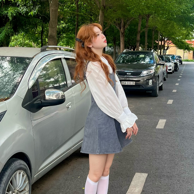 Set váy yếm kèm áo sơ mi dễ thương nữ tính có thể tách lẻ Sandie Miều Est.2013