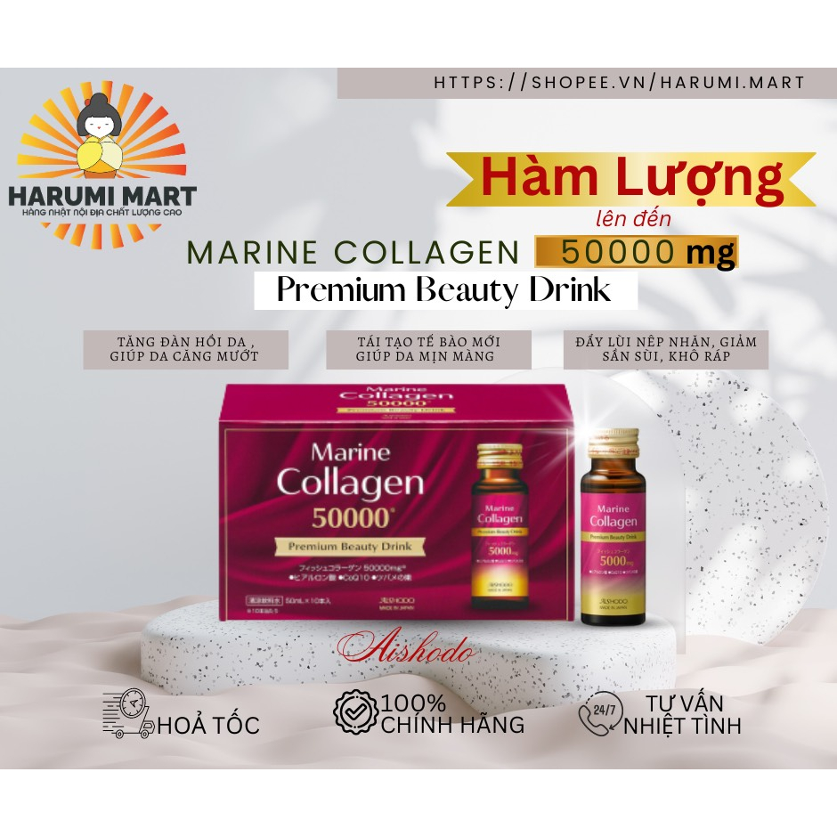 Nước Uống Marine Collagen 50000 Premium dưỡng da cao cấp Beauty Drink 50ml x 10 Lọ Nhật Bản