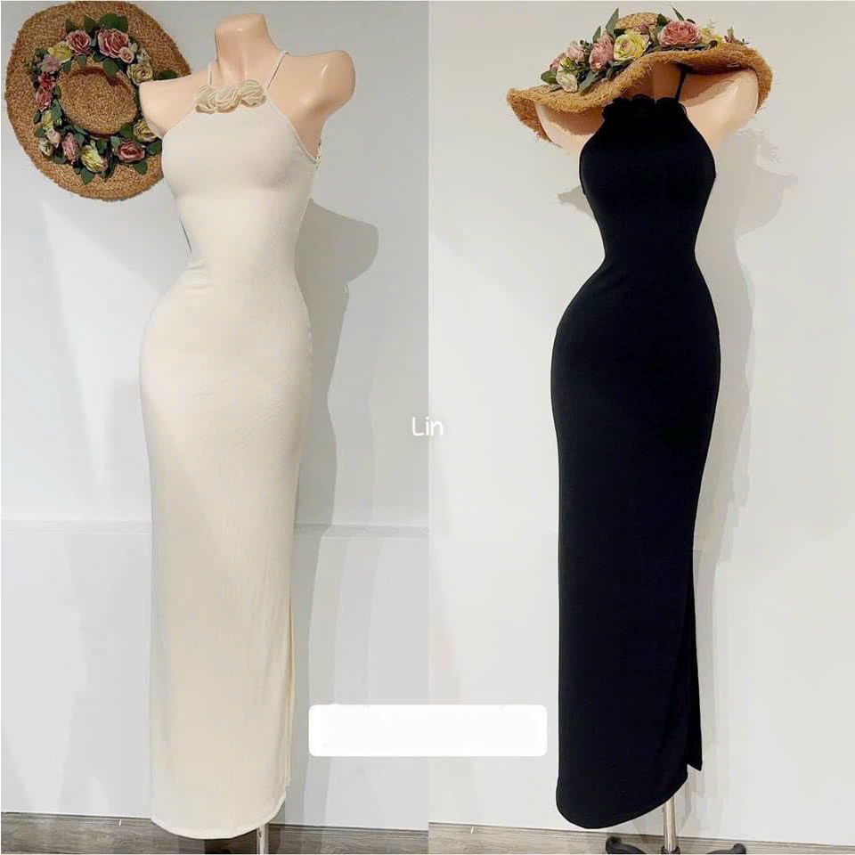 Đầm ôm body phối hoa cổ dáng dài quyến rũ