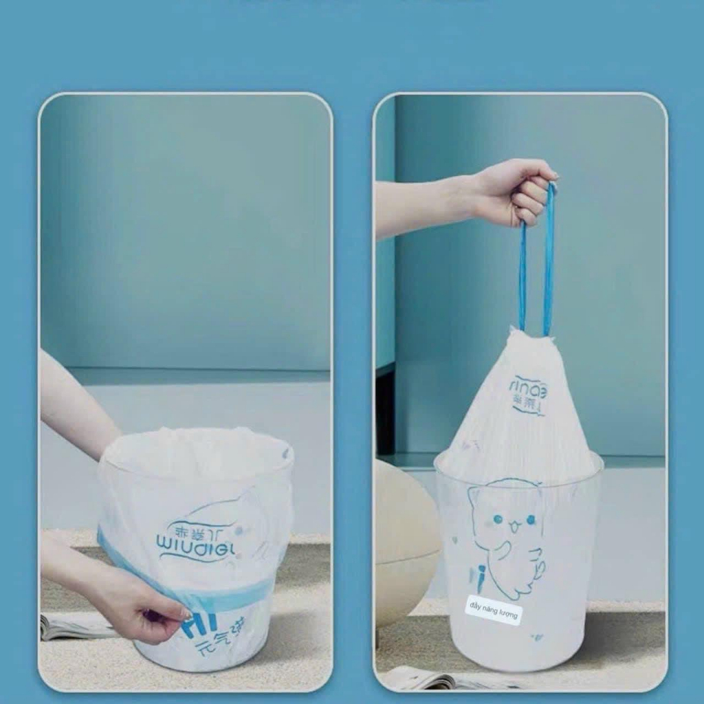 Túi đựng rác dây rút Minaier chống rò rỉ nước, không sợ bẩn tay - Túi đựng rác cuộn 100 túi siêu dai kích thước 45*50cm