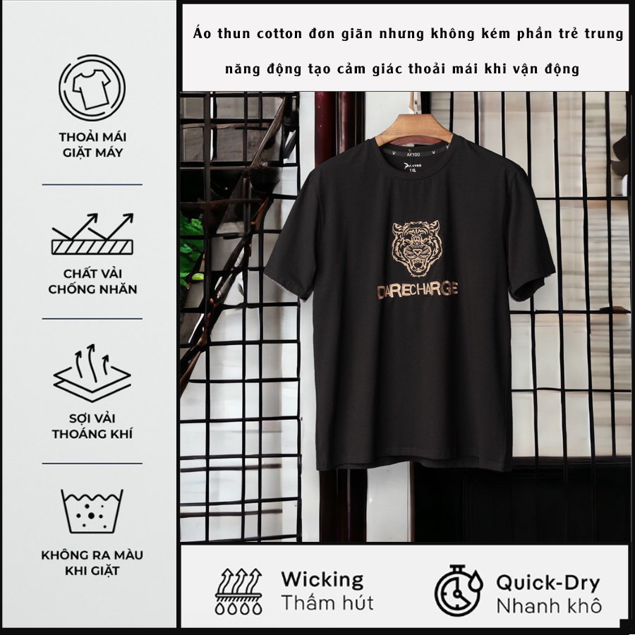 Áo Thun Nam Big Size Akyoo Từ 80kg - 140kg - Chất Liệu Cotton Thoáng Mát, Thấm Hút Mồ Hôi Tốt - AT DEN IN HO