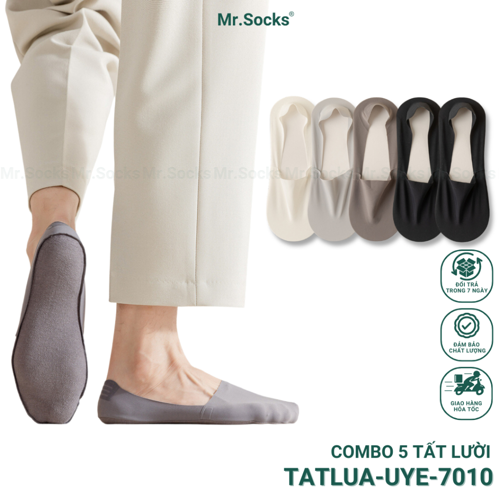 Combo 5 đôi vớ lười lụa nam Mr.Socks có silicon chống tụt gót, chất lụa cực mềm và mát - TATLUA-UYE-7010-CB5