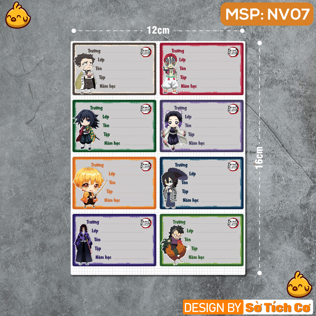 Combo 16 Nhãn vở anime Kimetsu No Yaiba - nhãn dán vở - nhãn dán sách - nhãn dán tập MSP: NV07